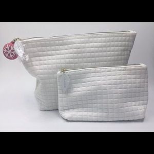 2 PC Clarins Womans White Quilted Makeup Bags